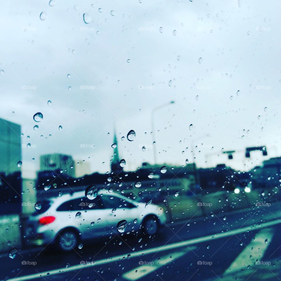 Rainy day and raindrops.