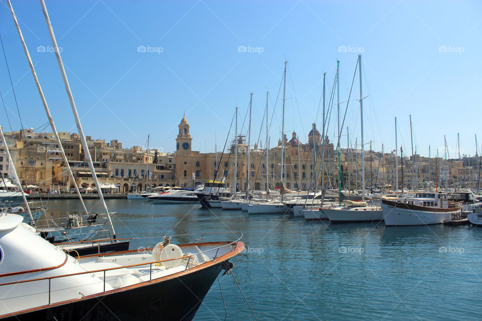 Grand Harbour of Valletta, Malta.   View to Vittoriosa and its marina
