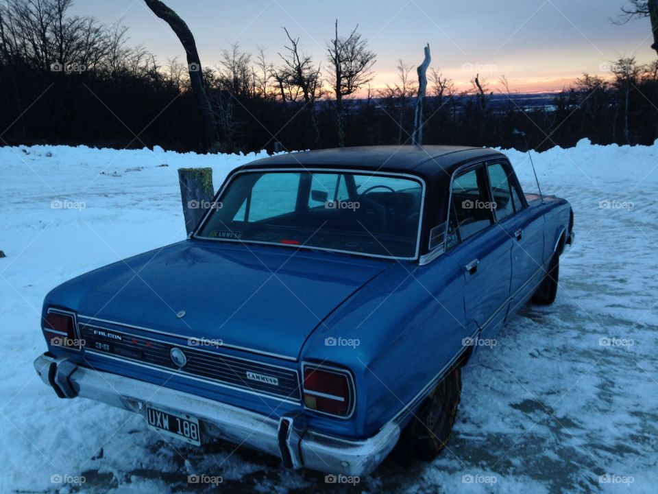 Ford Falcon sunset winter snow