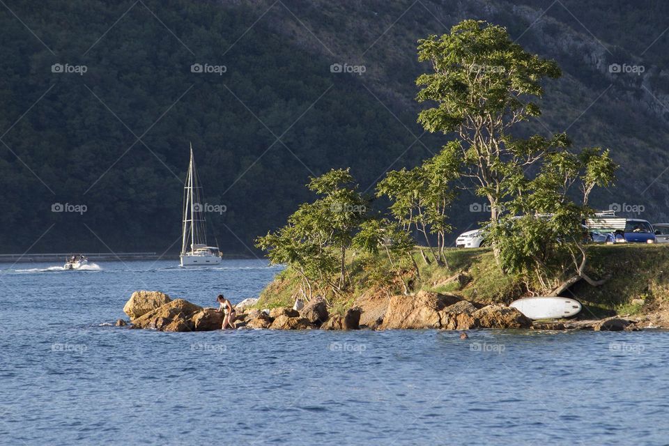 Blue sea and rocky shores