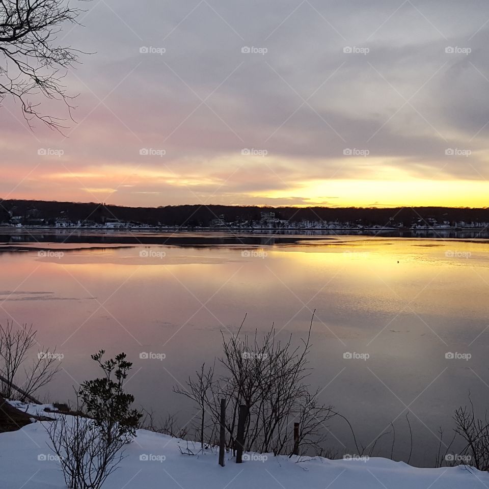 sunset reflection on ice