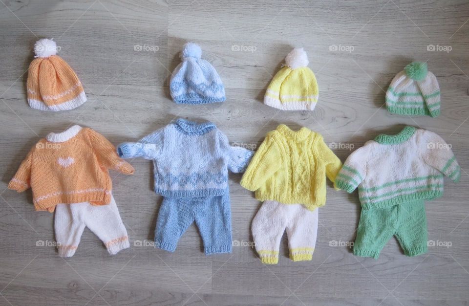 DIY baby doll knitted winter clothes pants, sweaters and hats