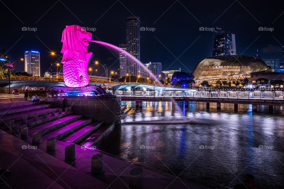 Singapore’s National icon, the Merlion, lit in pink to honour Breast Cancer Awareness month.