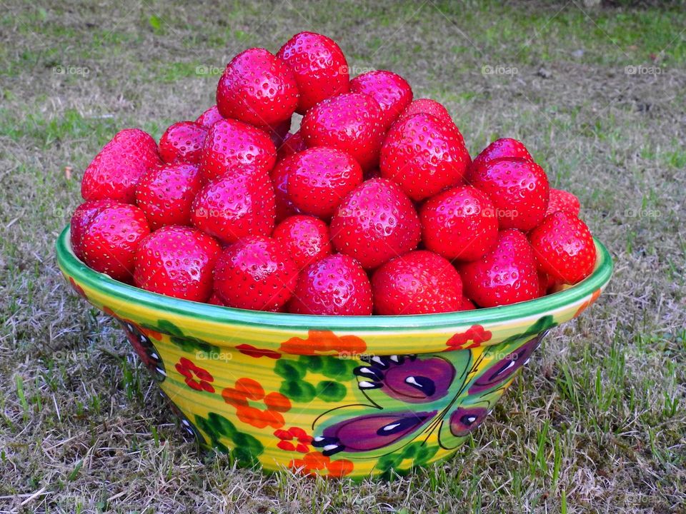 A bowl full of red berries