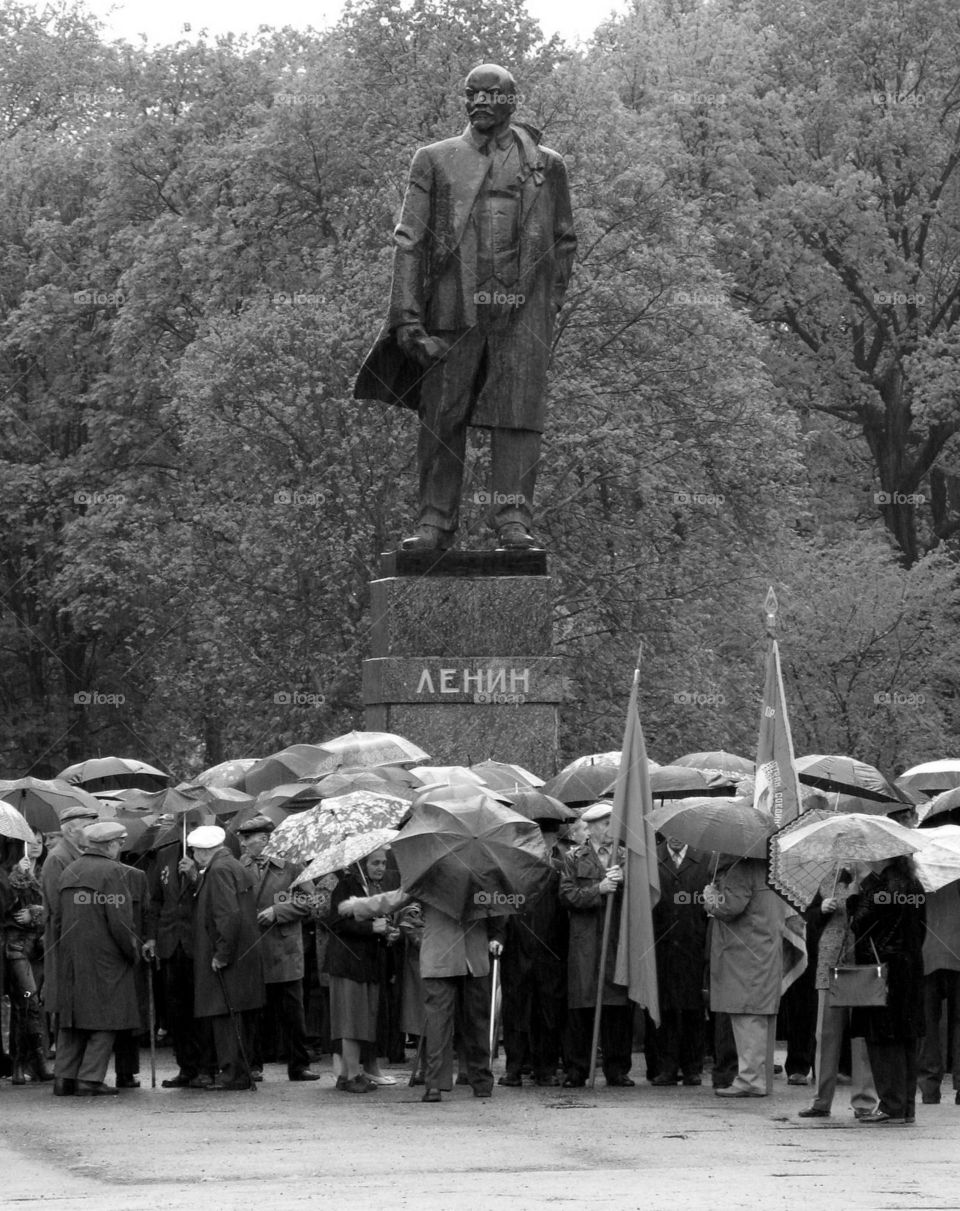 In the cold with Lenin. A Communist Demonstration in small town Ukraine 