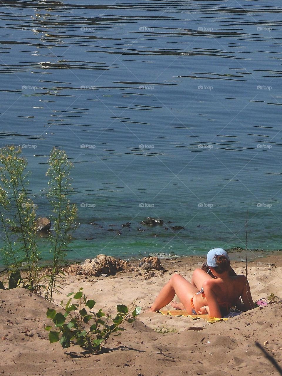 girl on the beach of the Dnieper river