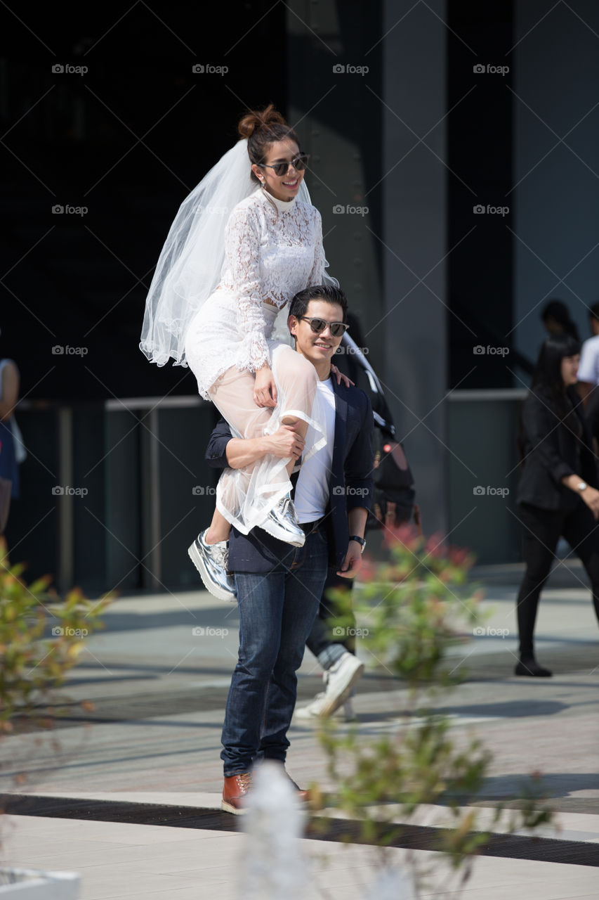 Wedding lover carrying bride