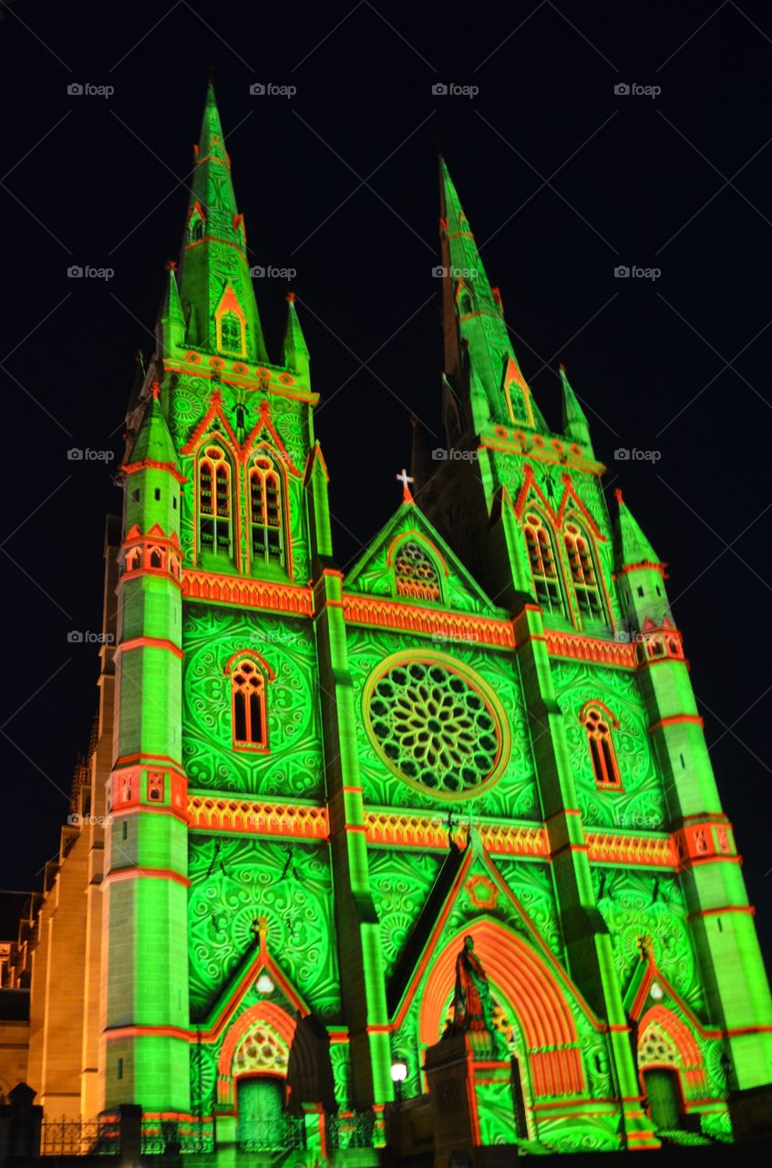 Christmas light show, St Mary's Cathedral, Sydney