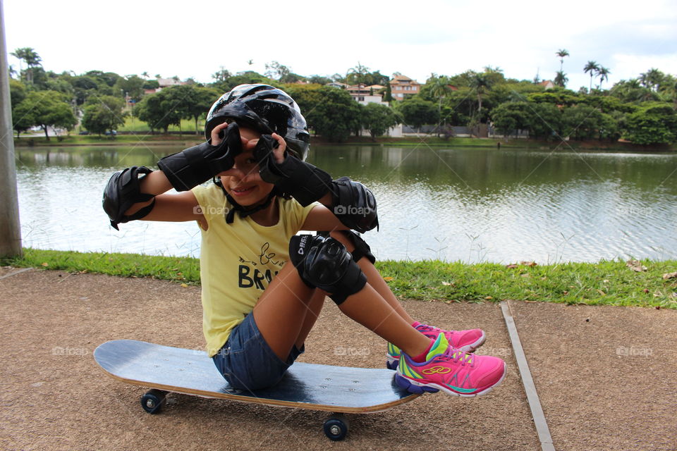 Little girl skateboarding