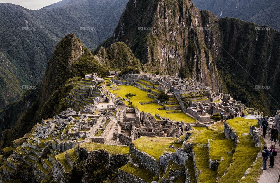 High angle view of tourist at machu picchu