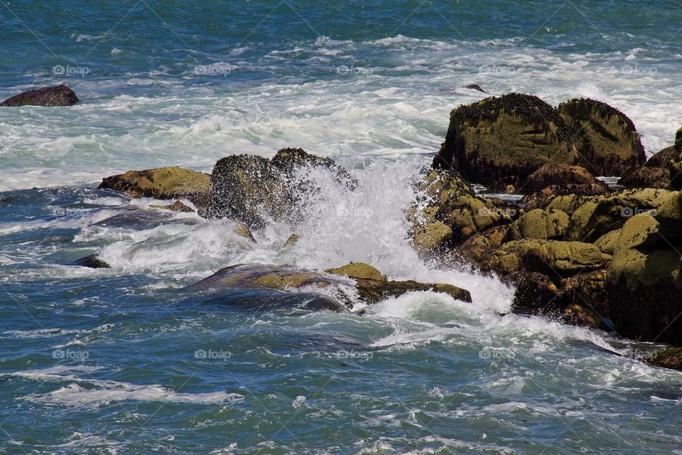 waves crashing on rocks