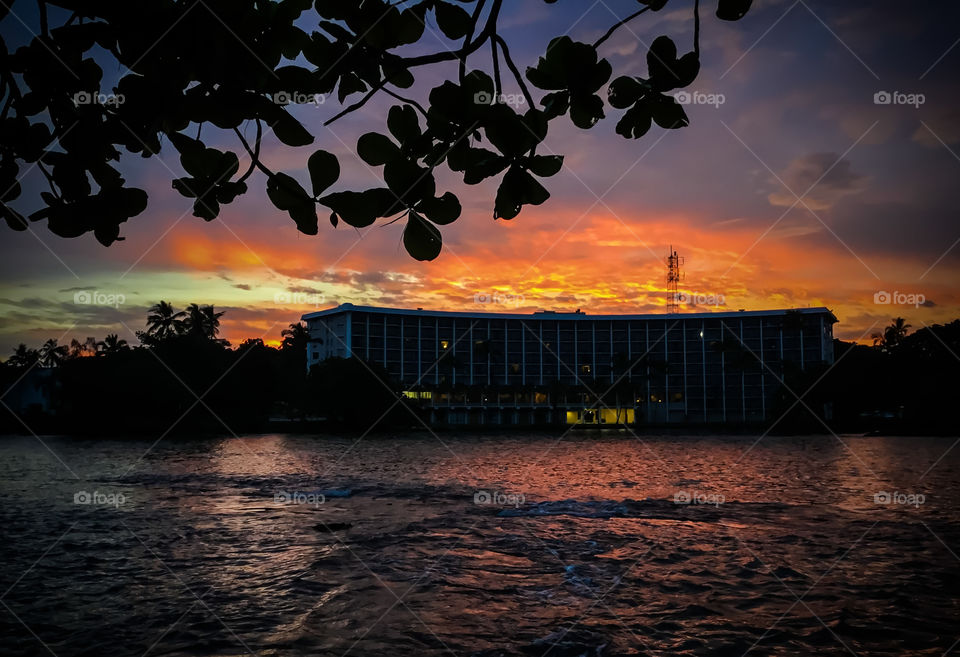 Sunrise from Coconut Island (Moku Ola) looking at the Hawaiian Hotel