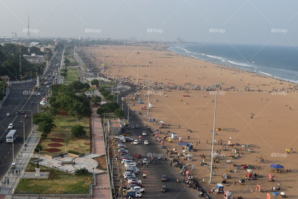 Man made Road next to worlds second longest natural beach (marina beach in Chennai India) on this planet earth 