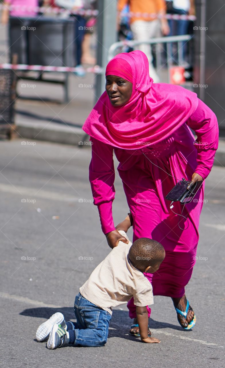 Mother, Son and mobile phone 