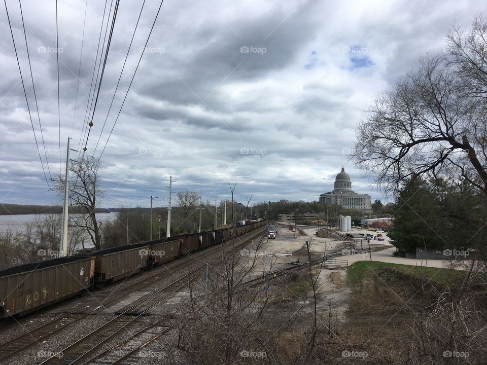 The Capitol building and rails in Jefferson City, MO.