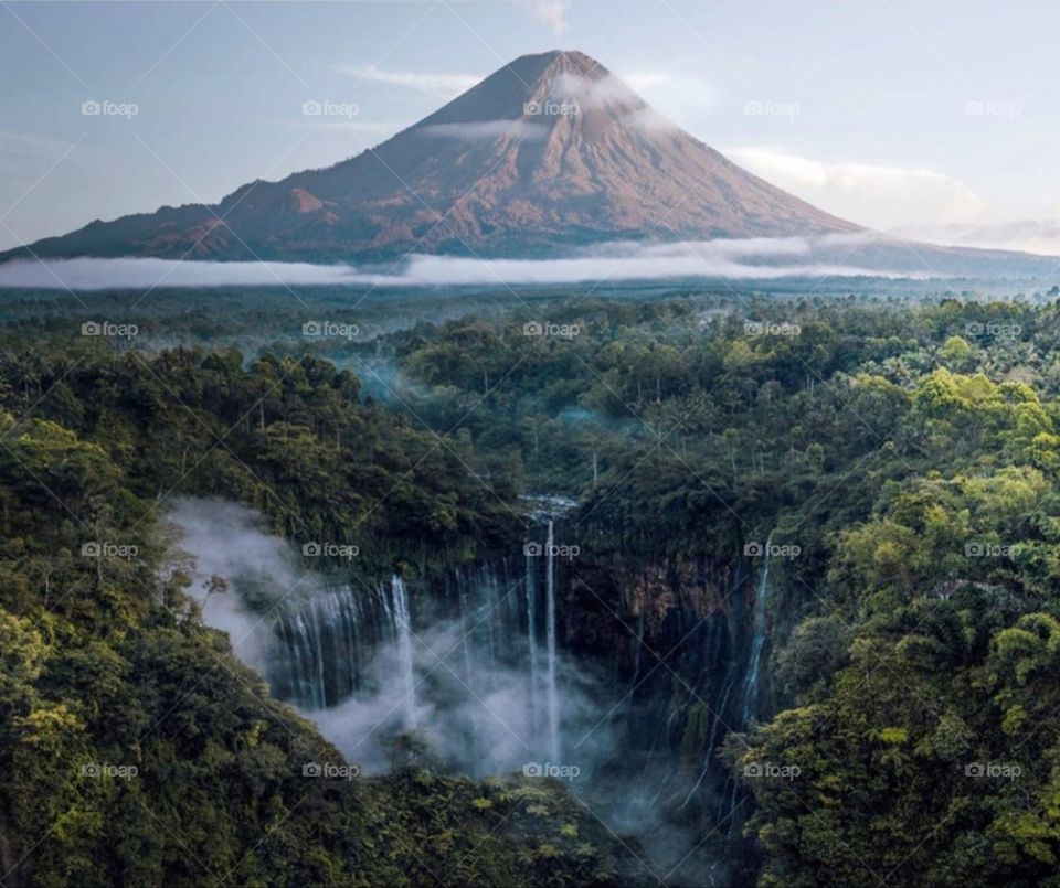 Beautiful waterfall landscape in the mountain