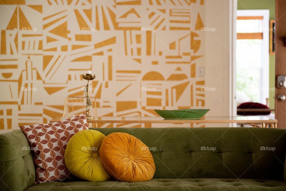 Art deco vintage style couch and interior decor