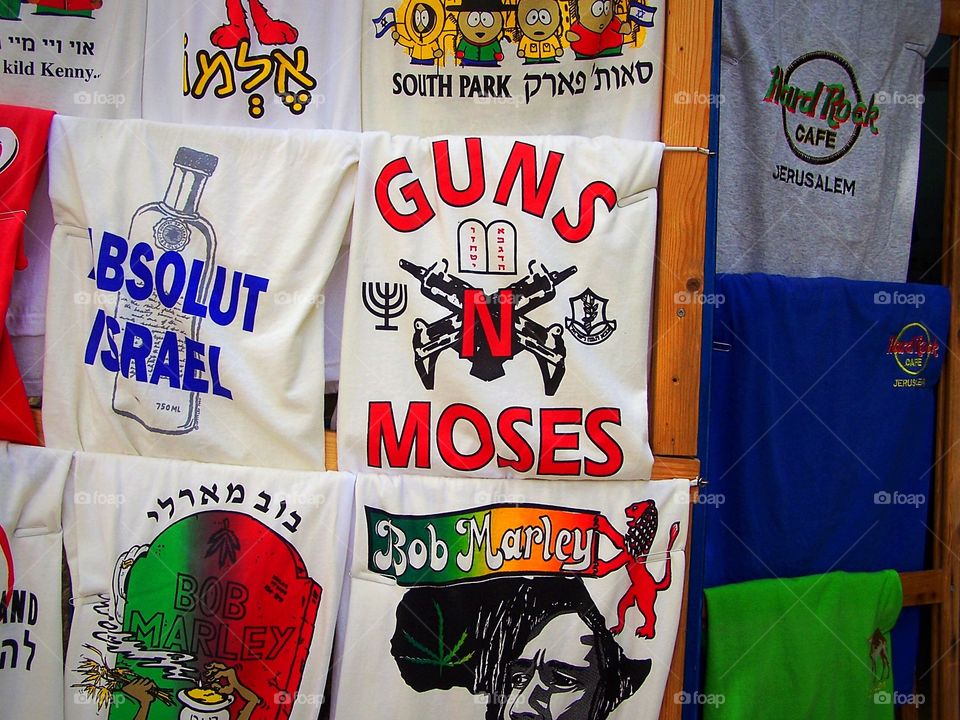 T Shirts for sale in Jewish Quarter in Jerusalem, Israel