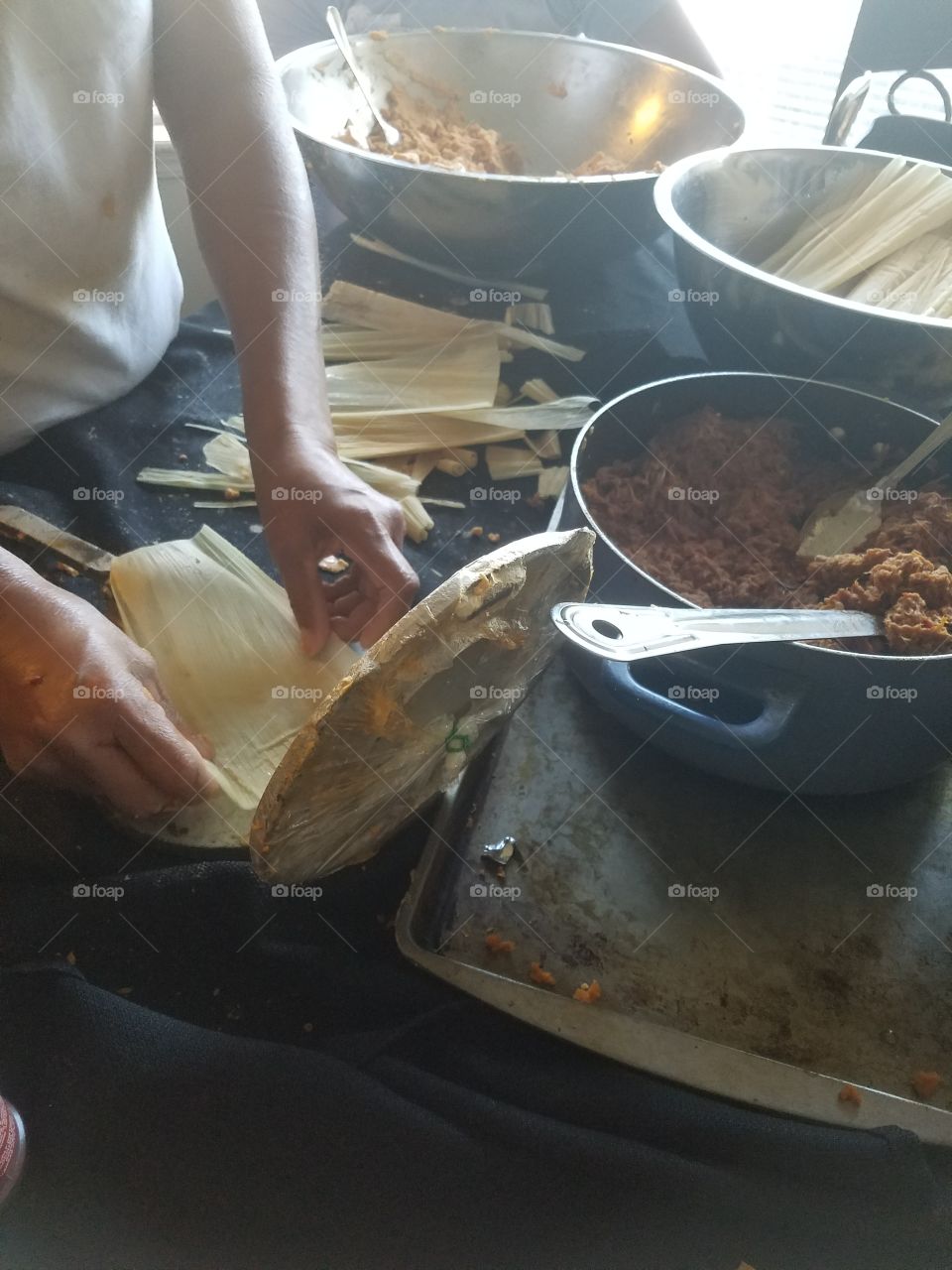 making tamales by hand
