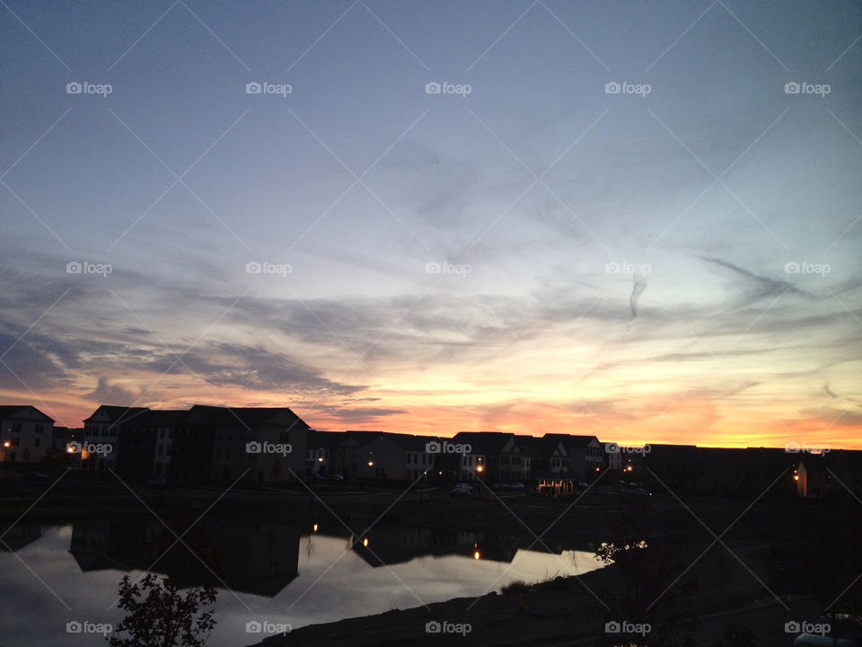 sky sunset pond water by joycoma