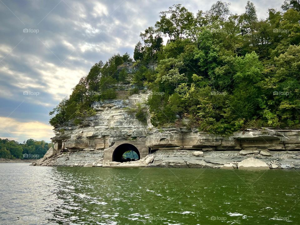 End of the day view of the tunnel that previously led to a town under Lake Cumberland.