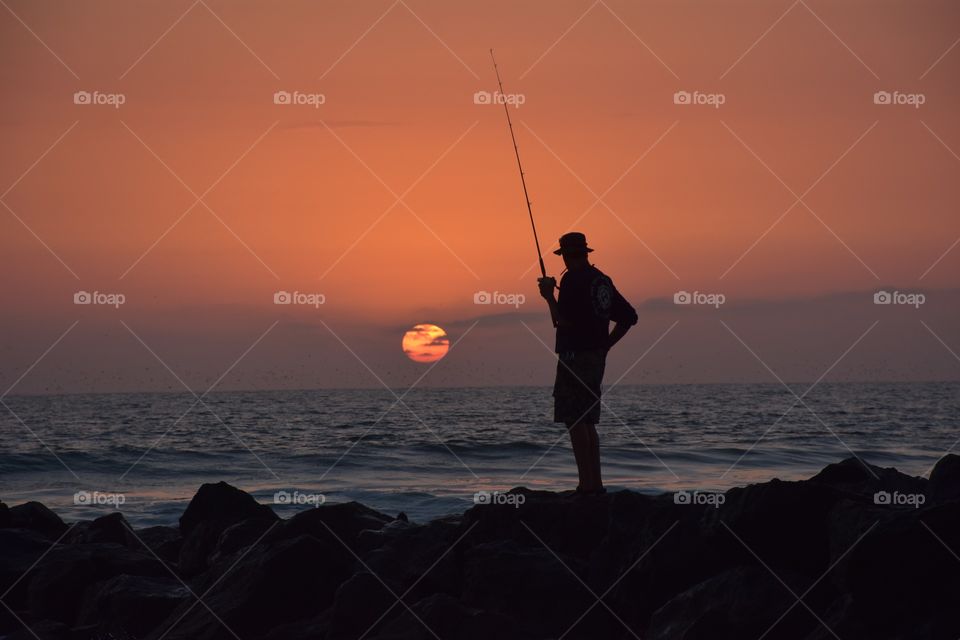 Fisherman, sunset, beach