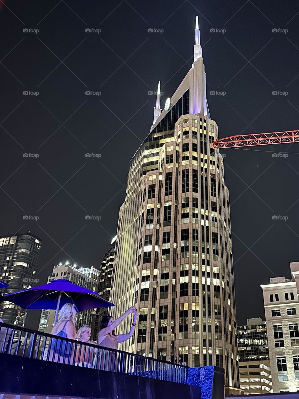 Nashville city night skyline batman building AT&T tower bell construction landmark music city