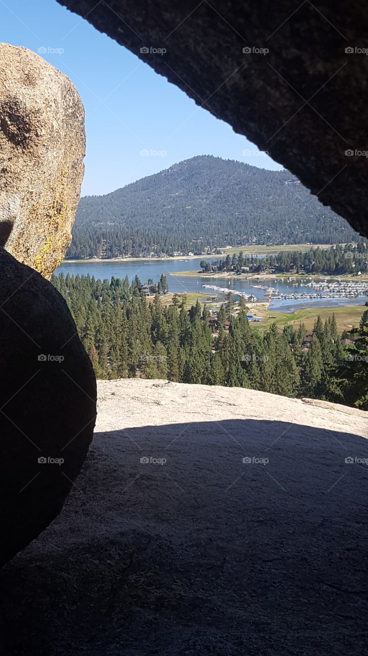 Big Bear Lake Framed By  Boulders