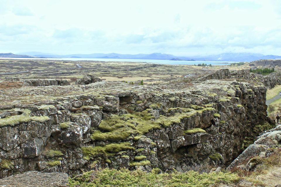 Edge of the continental divide in thingvellir National Park in Iceland