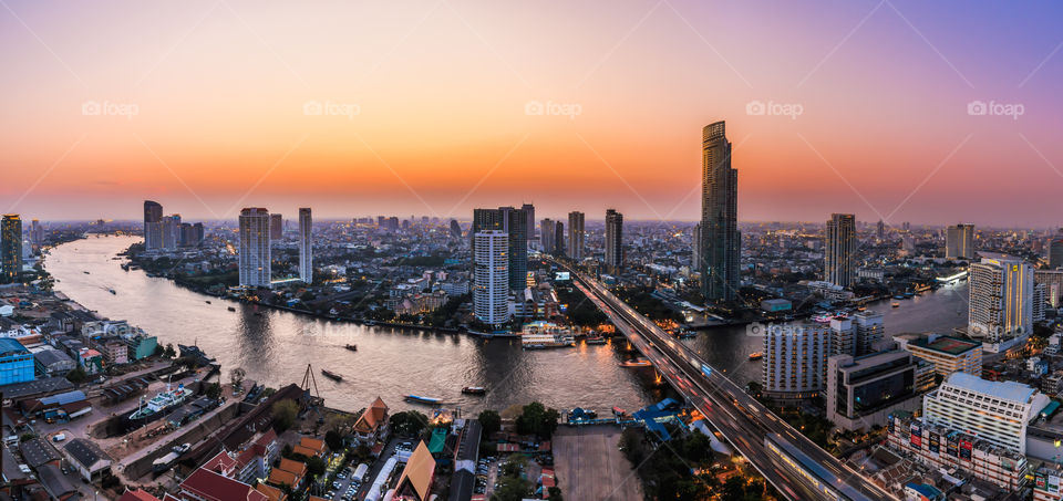 Bangkok city skyline at sunset