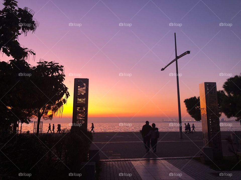 Silhouettes and shadows at Thessaloniki seaside.