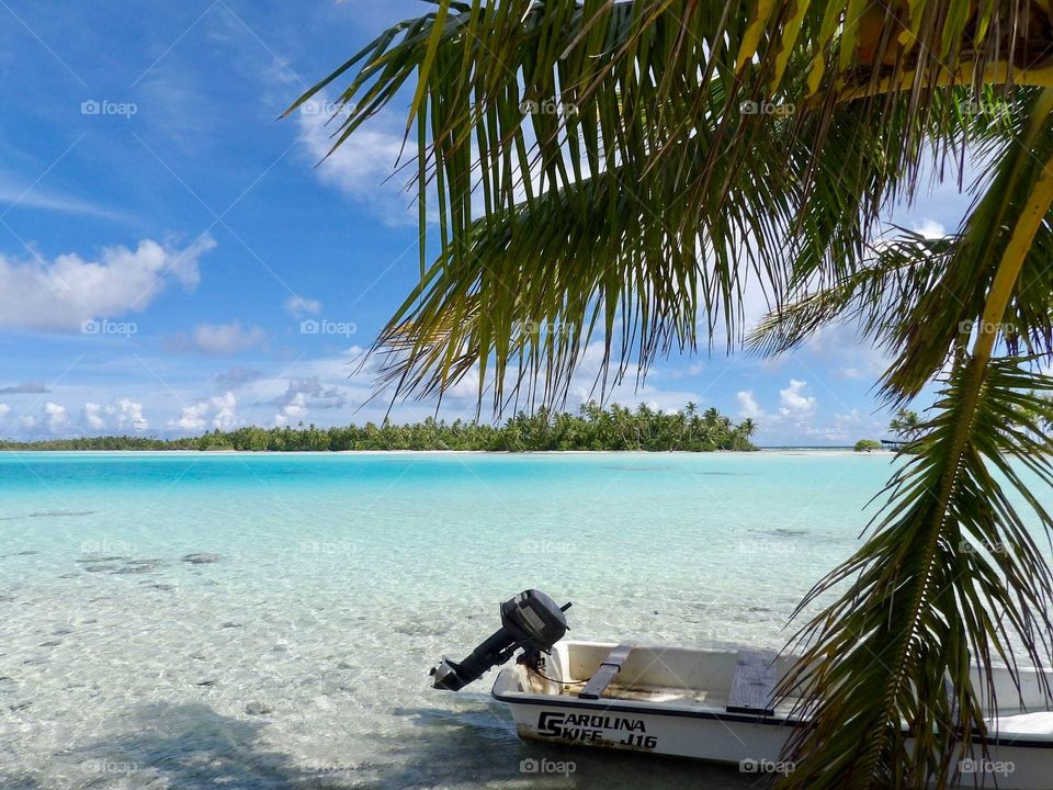 Blue lagoon, paradise island in Rangiroa - Polynesia