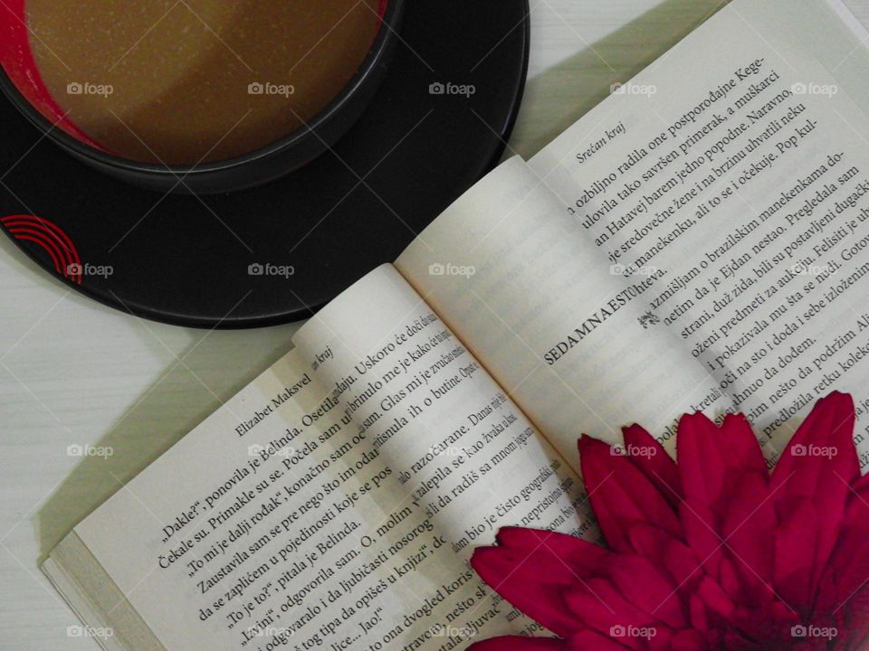 book coffee and flower