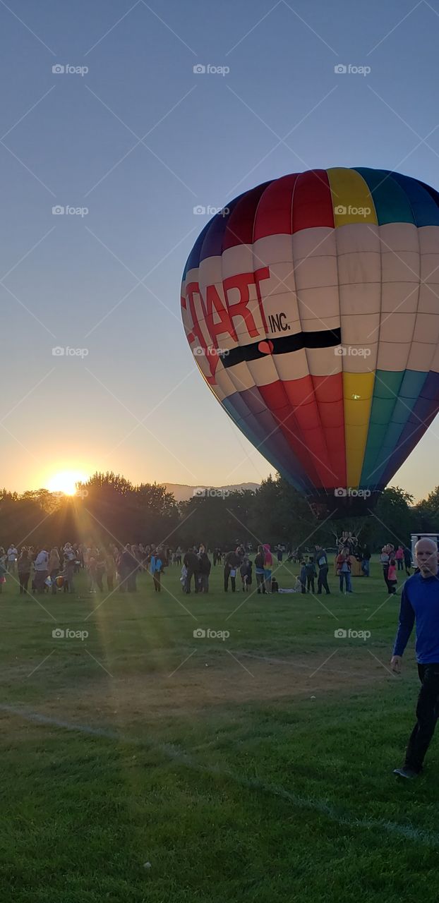 hot air balloon at sunrise launch
