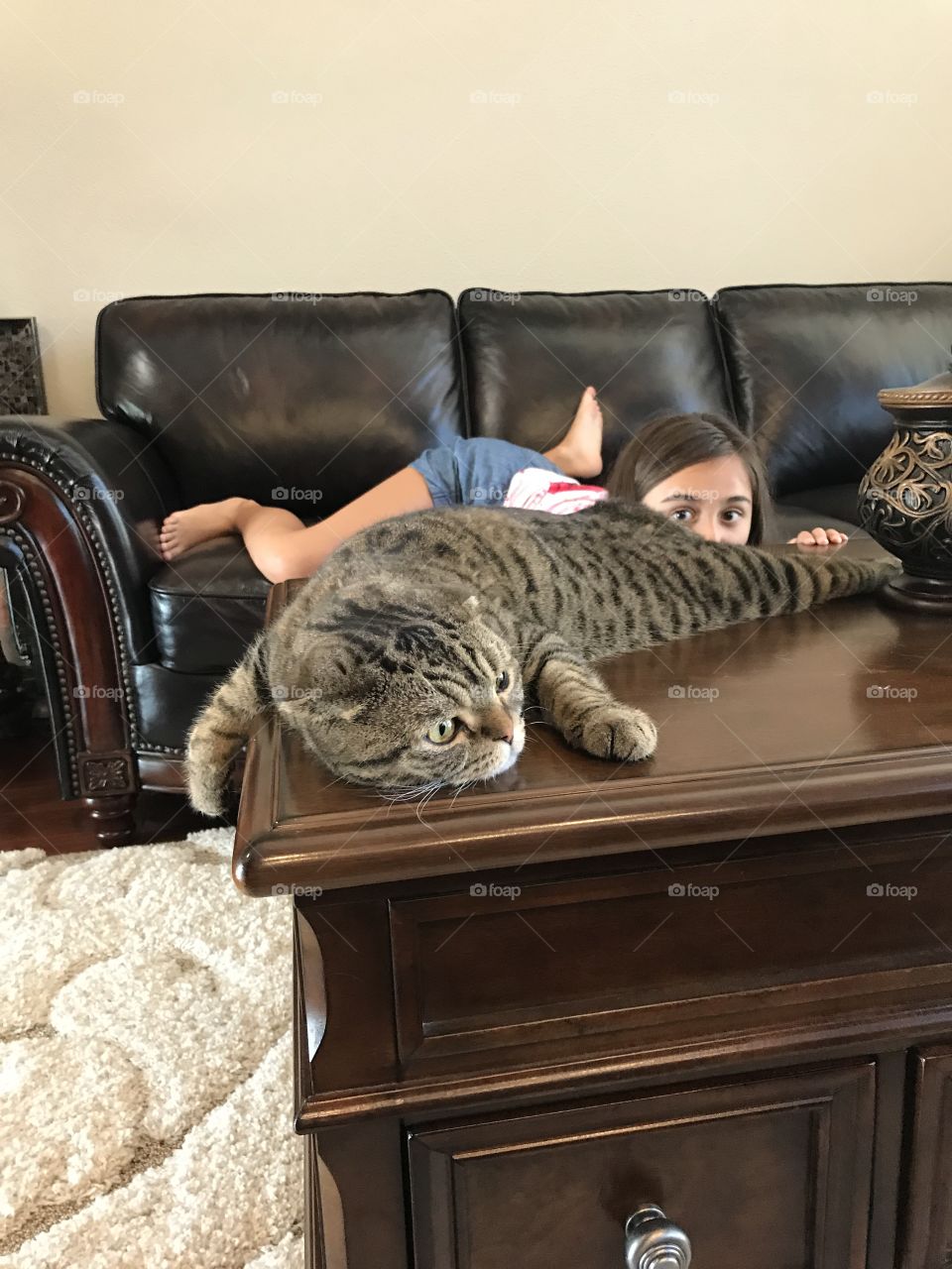 Our cat Tiger and my daughter, Ashley. 