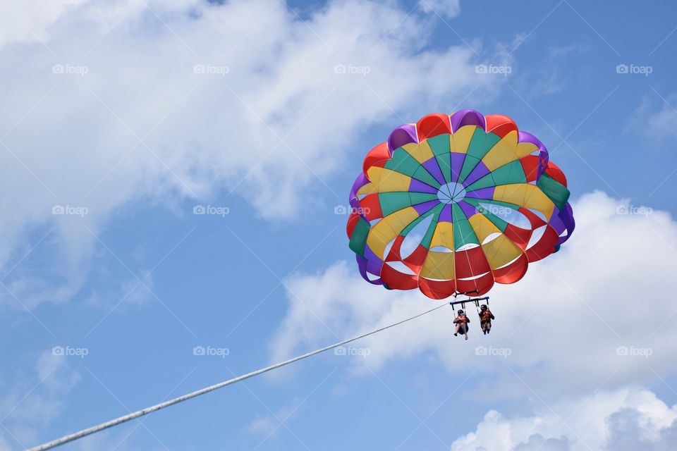 Parasail flying at San Andres island, Colombia