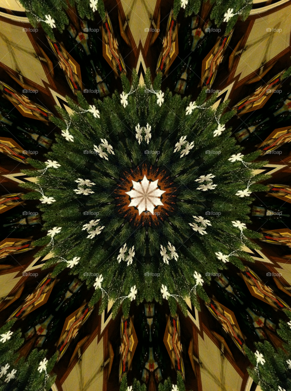 Snowflake wreath stained glass background