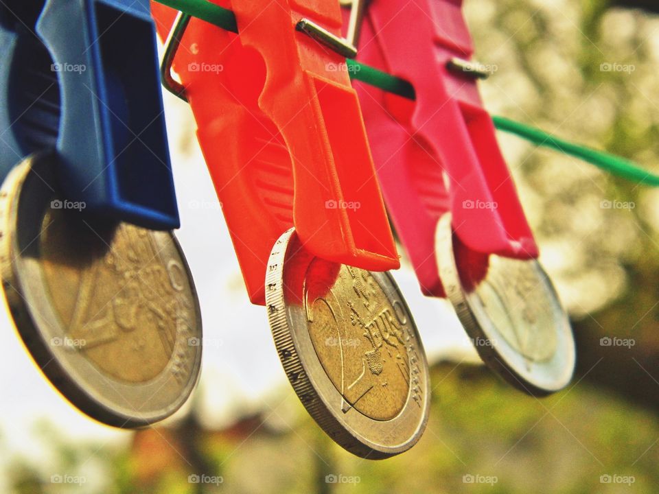 Close-up of euro coins