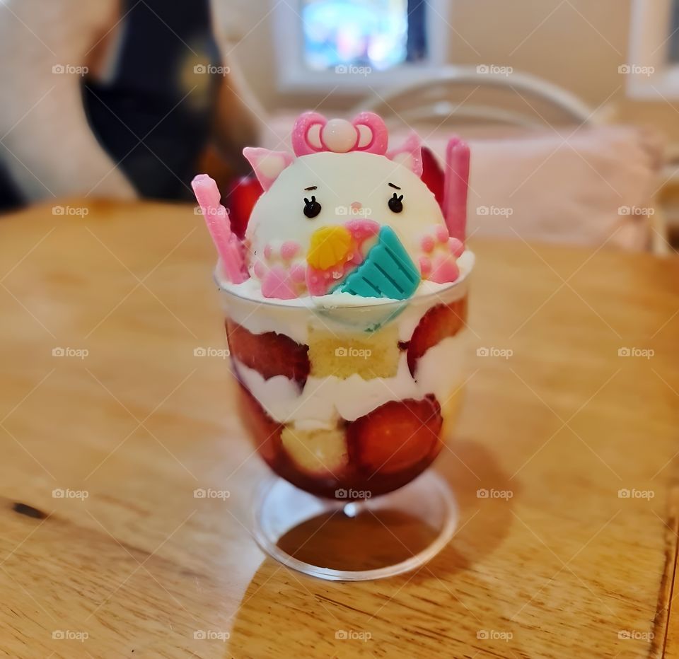 cute strawberry ice cream on the table