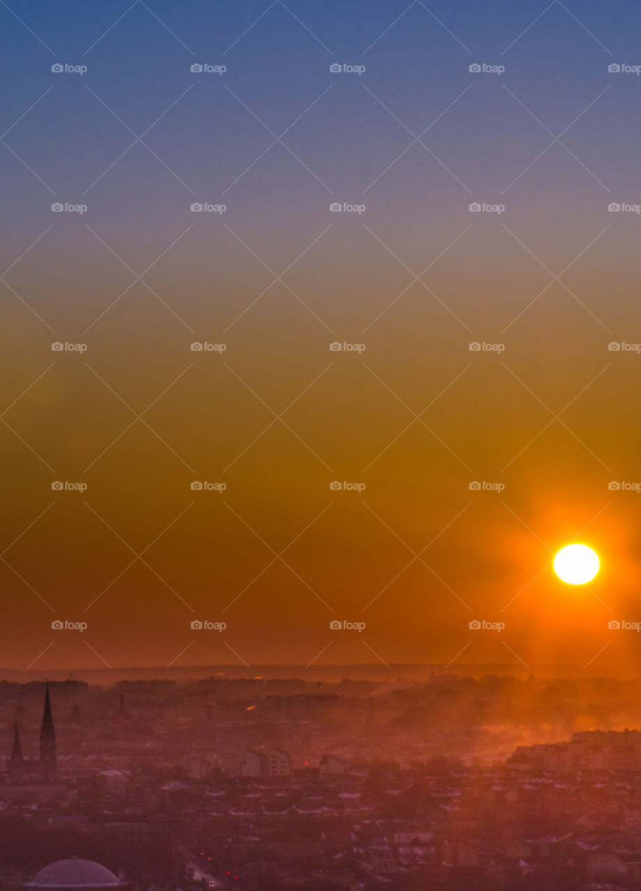 Lviv cityscape during the sunset