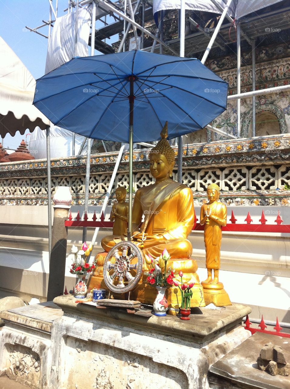 Buddha's umbrella. Buddha shrine on Wat Arun Temple on Thailand. 