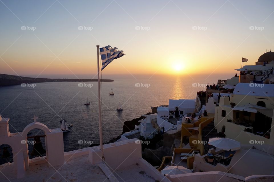 Beautiful sunset in Oia, Santorini, Greece 