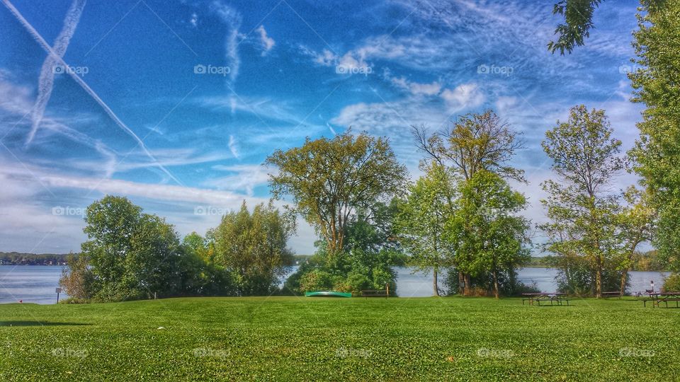 Nature. Jet Streams Over Inland Lake