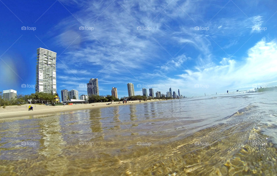 Gold Coast beach and city view in Queensland, Australia