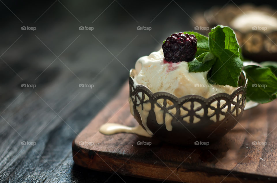 Delicious ice cream with blackberry