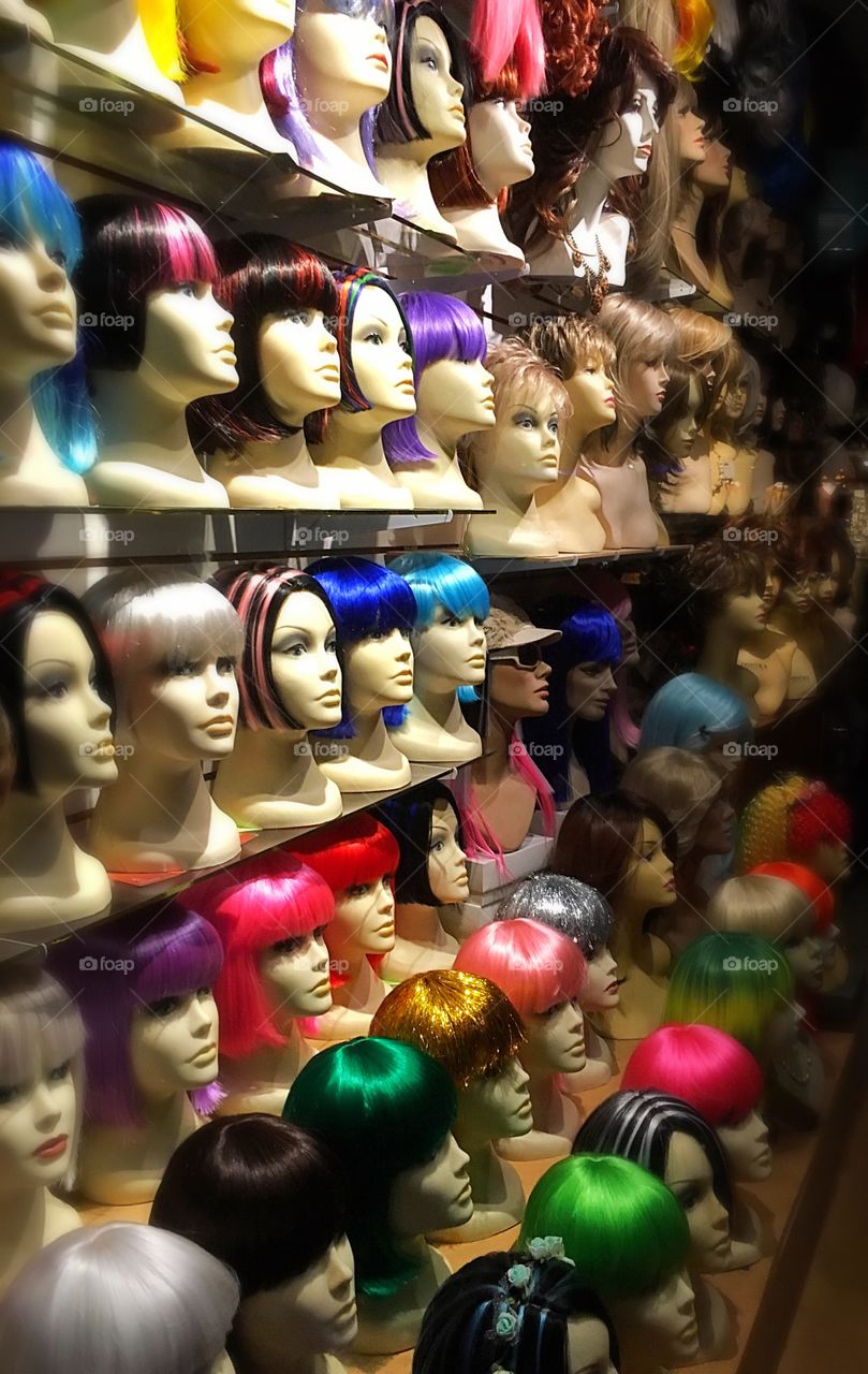 Wig shop window