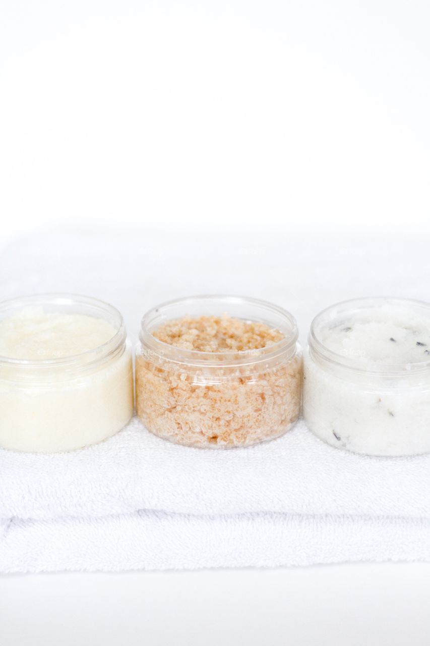 Three natural hand made salt bath scrubs 