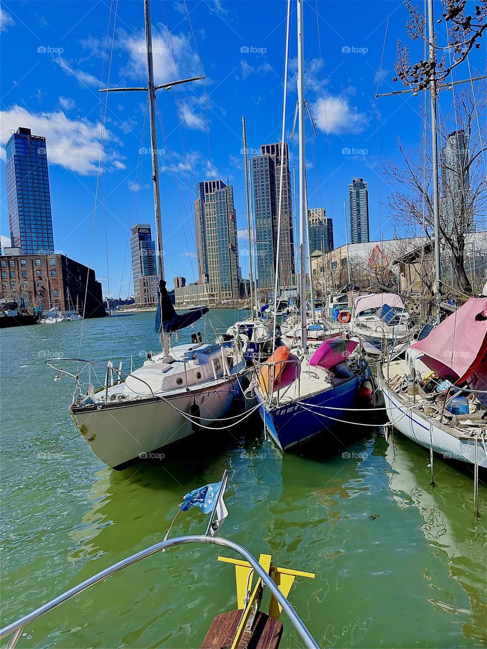 This is “Newtown Creek” with its many boats by the “Pulaski Bridge” in LIC. The best views are from one of them such as “Salvation”, the “28 ft 1969 Luhrs” cabin cruiser that I and partner “Timothy Trespas” call home. 2024. Hypnotic Productions