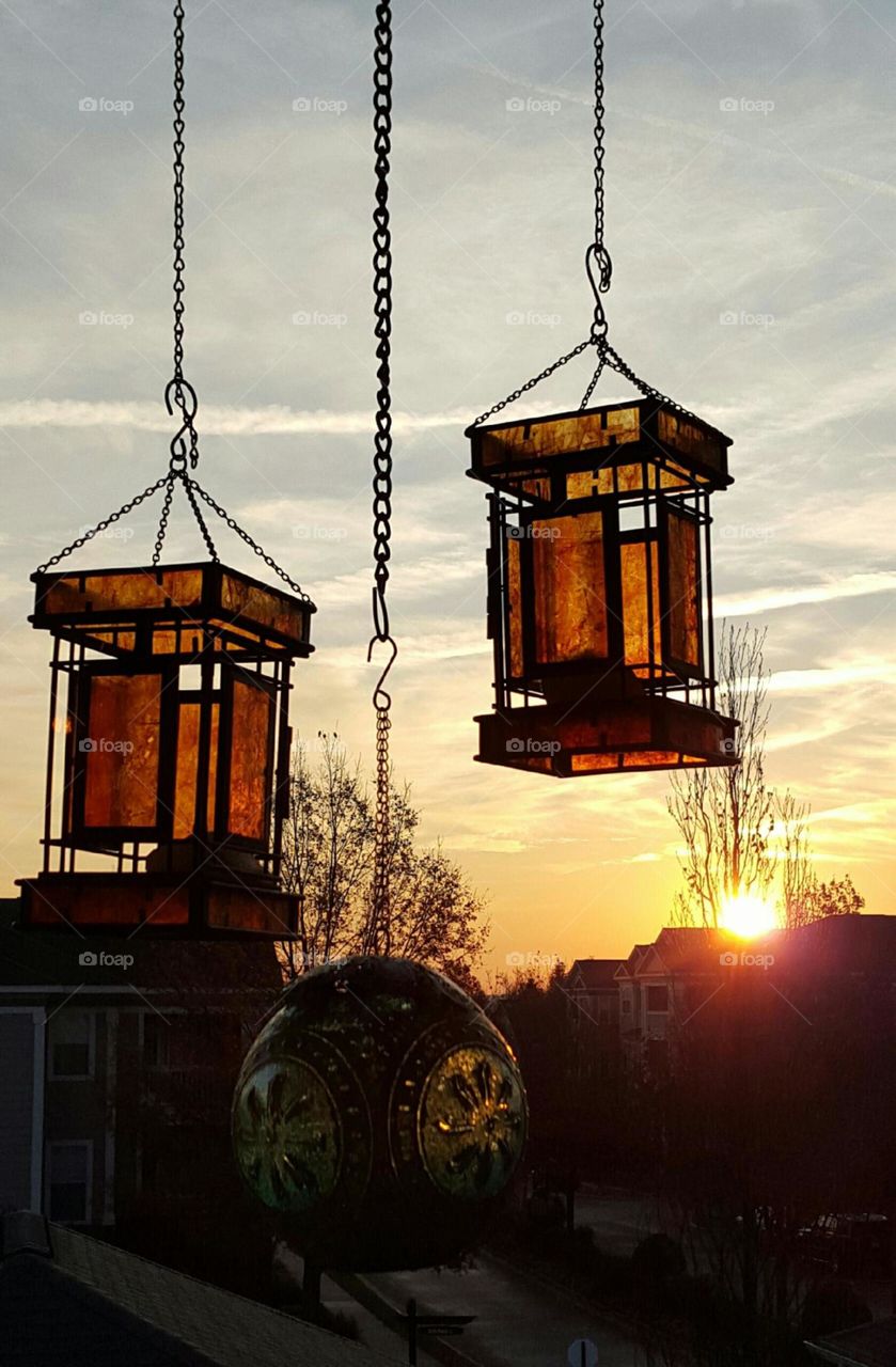 Lanterns in sunset.
