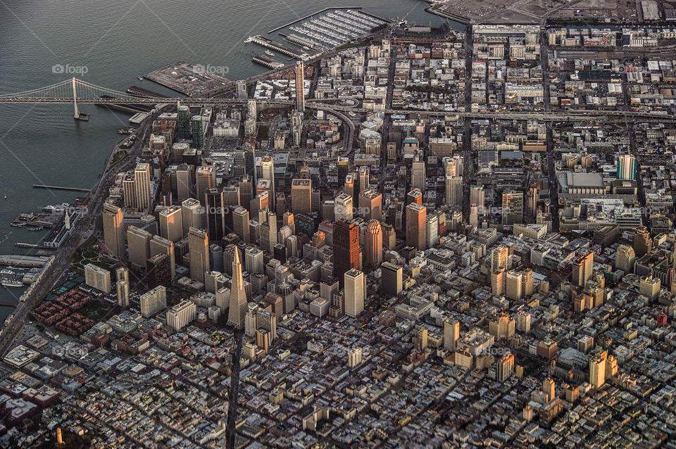 Arial view of San Francisco, Financial District and the Transamerica Pyramid